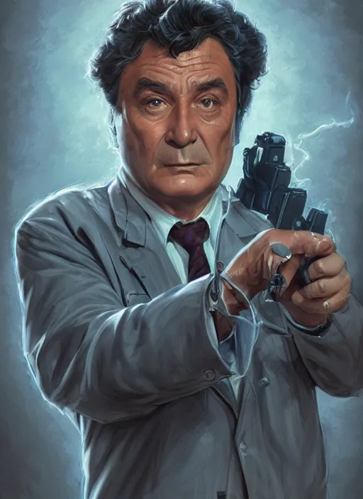 Prompt: Columbo as a Ghostbuster, intricate, elegant, highly detailed, centered, digital painting, artstation, concept art, smooth, sharp focus, illustration, artgerm, donato giancola, Joseph Christian Leyendecker, WLOP, Artgerm