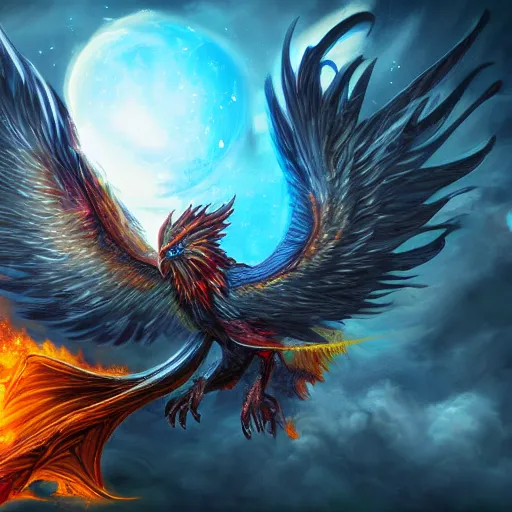 Image similar to fantasy phoenix with wing on fire, high detail, fantasy art, concept art, 4 k, ultra detail, computer art