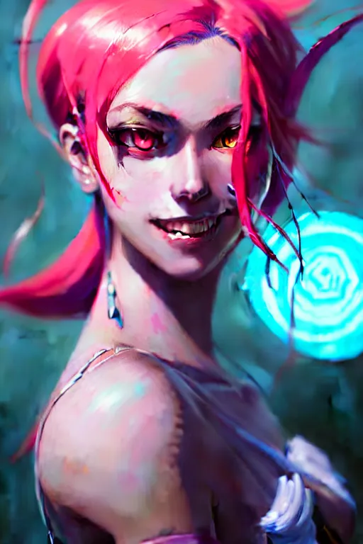 Prompt: a ultradetailed beautiful painting of jinx from league of legends, by greg rutkowski, conrad roset, and ilya kuvshinov trending on artstation