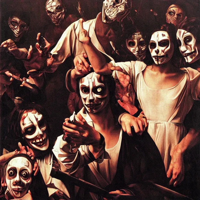 Image similar to the night of the purge,, highly detailed, 8 k resolution, art by caravaggio, modern art, optical illusion