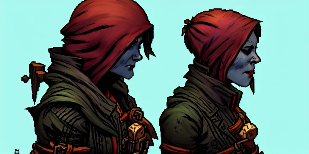 Image similar to rogue character portrait, sprite, darkest dungeon, pc game, sideview, art by moebius and greg rutkowski.