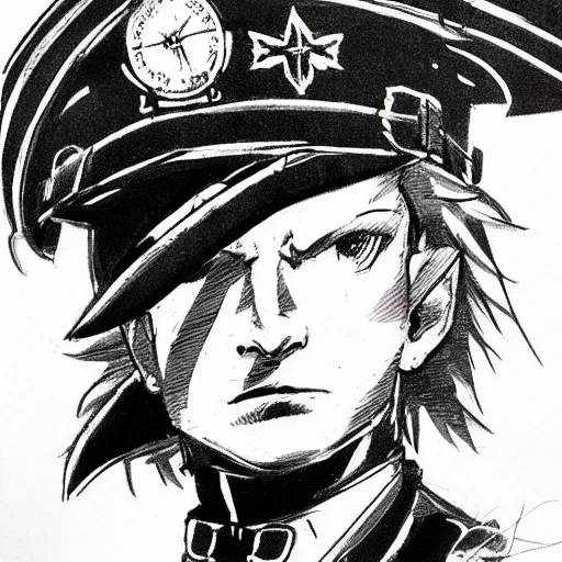 Prompt: beautiful portrait of tommy pickles in a fancy naval uniform, concept art by yoji shinkawa, felt tip pen, intricate detail, sharp focus, illustration