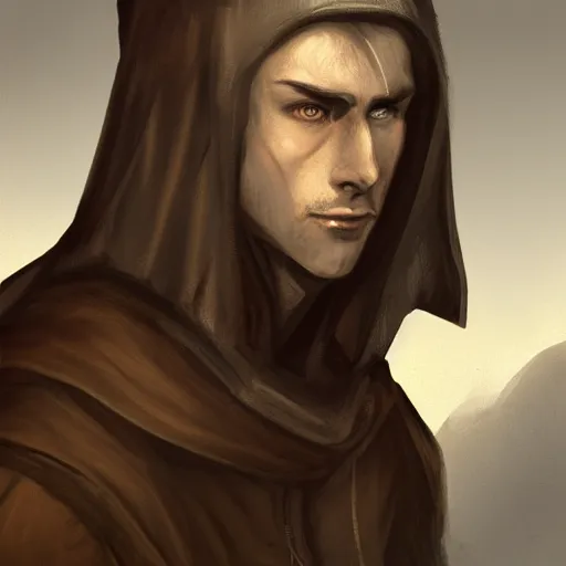 Image similar to portrait, young man. dark medieval clothes, Hood. high detail, digital art, fantasy, RPG, concept art, illustration