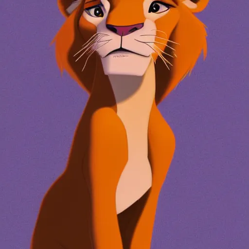 Image similar to a full-height portrait from afar of Simba form the Lion King look like an ordinary human boy with beautiful hear and head, wearing a white T-shirt and blue jeans, humanisation, digital art style