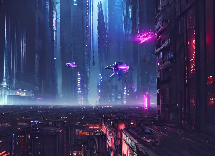 Image similar to cyberpunk scifi scene of paris at night, scifi drones in the sky, artstation, matt painting, very detailed, maximalism, ambient occlusion, volumetric light, atmospheric haze, unreal engine, hyper realism, realistic shading, cinematic composition, realistic render, octane render, detailed textures, photorealistic, wide shot