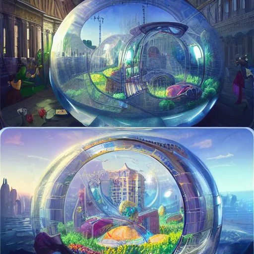 Image similar to a bubble terrarium utopia, with cities galore, dynamic lighting, fantasy concept art, trending on art station, stunning visuals, creative, cinematic, ultra detailed