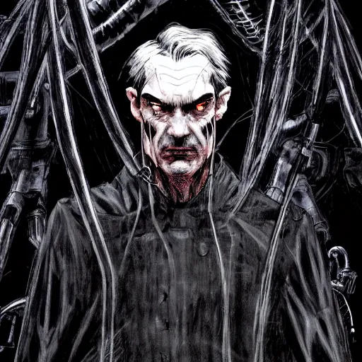 Image similar to Jerome Powell looking sinister, by Tsutomu Nihei, highly detailed