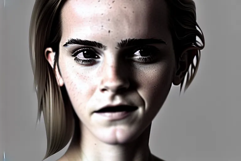 Image similar to surreal Portrait of Emma Watson in dmt chromatic surreal liquid enviroment , elegant, highly detailed, smooth, photoreal, sharp focus, illustration, beautiful, geometric, dmt trending on artstation, cinematic, artwork by WLOP