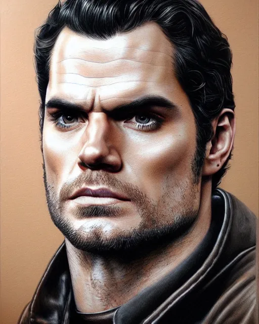 Prompt: portrait of henry cavill, gritty, dark, wearing a leather jacket, very detailed eyes, hyperrealistic, very detailed painting by Glenn Fabry, by Joao Ruas, by Artgerm