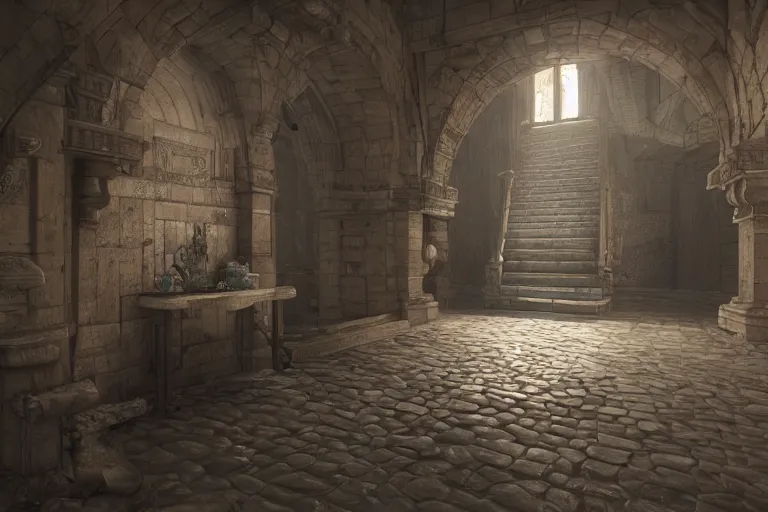 Prompt: Emulating reality, R6, 4K HD, photo realistic render, unreal engine, highly detailed refraction, accurate Isometric Viewpoint, vray: (subject = dungeon + subject detail= high detailed furniture, art decoration, fancy, highly detailed texture render, highly accurate light refraction, rich in texture )