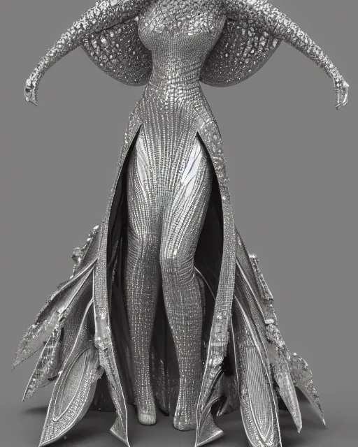 Image similar to a highly detailed metahuman 4 k close up render of an alien goddess bella hadid queen in iris van herpen dress schiaparelli in diamonds crystals swarovski and jewelry iridescent in style of alphonse mucha gustav klimt trending on artstation made in unreal engine 4