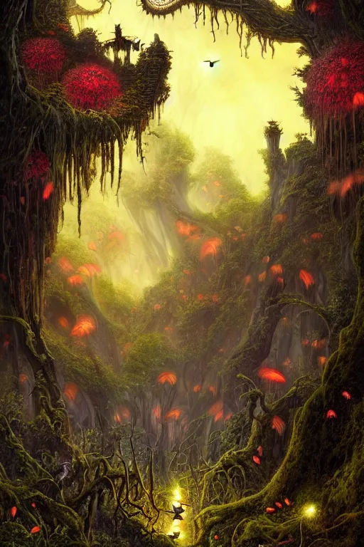 Prompt: a beautiful digital illustration painting of a detailed gothic fantasy fireflies and roots, dark mushroom, flowers ruins beautiful dragon by benoit b. mandelbrot, steven belledin, martin johnson heade, lee madgwick, caspar david friedrich, and david rios ferreira. 8 k resolution trending on artstation concept art digital illustration