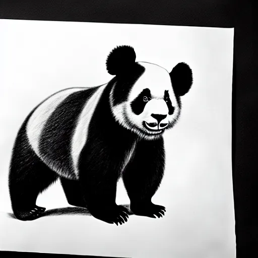 Image similar to muscular panda, highly detailed, pencil sketch