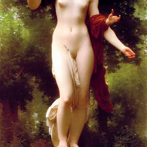 Image similar to earth goddess in beautiful dress with strong plant motive, william - adolphe bouguereau