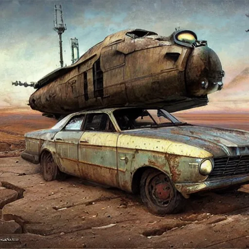 Image similar to vintage, old, rusty, ussr, soviet car, iz 2 1 2 5!!!, as a realistic scifi spaceship!!!, wide angle shot art by donato giancola and greg rutkowski, vintage retro scifi, realistic space, digital art, trending on artstation, symmetry!!!