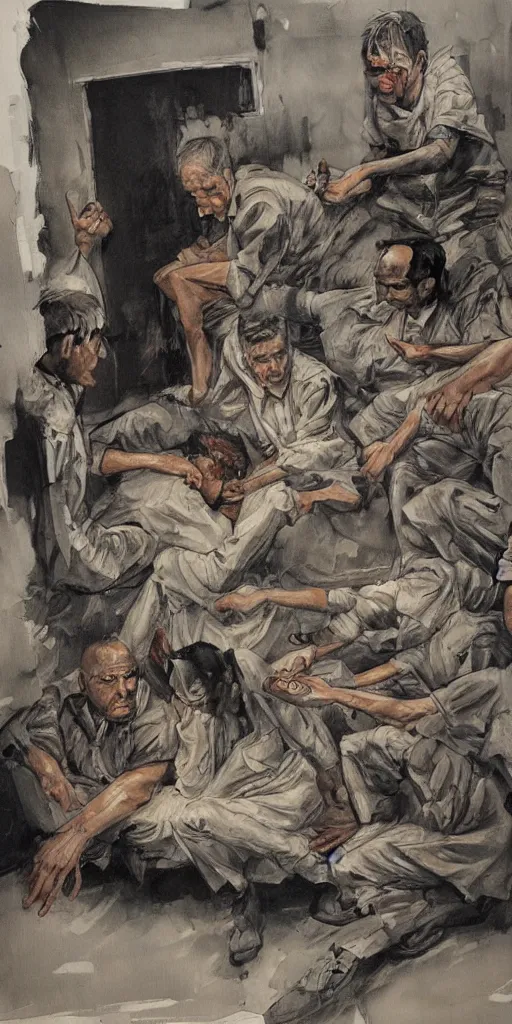 Image similar to oil painting scene from prison by kim jung gi