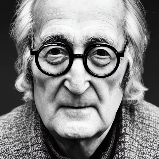 Image similar to old john lennon at age 9 0 years old, color ( sony a 7 r iv, symmetric balance, polarizing filter, photolab, lightroom, 4 k, dolby vision, photography award ), vogue, perfect face