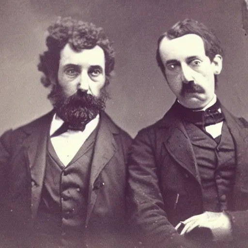 Prompt: tintype photo of rick and morty, 1 8 8 0 s