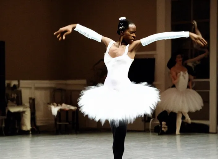 Image similar to Samuel L. Jackson as a ballerina, dancing gracefully