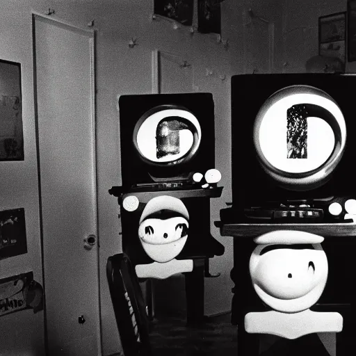Prompt: a black and white photograph of a computer in love, by gary baseman, by robert crumb, by jim henson, high contrast, soft lighting, surreal, film photography
