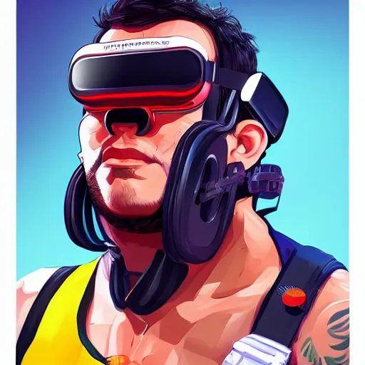 Image similar to wrestler characters wearing vr goggles, gta cover, apex legends trending on artstation, digital illustration