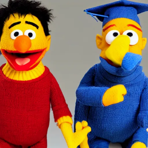 Image similar to bert & ernie as community college professors best friends