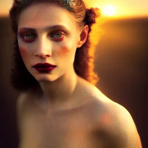 Image similar to photographic portrait of a stunningly beautiful renaissance female in soft dreamy light at sunset, dark lipstick, tribal tattoos, contemporary fashion shoot, by edward robert hughes, annie leibovitz and steve mccurry, david lazar, jimmy nelsson, breathtaking, 8 k resolution, extremely detailed, beautiful, establishing shot, artistic, hyperrealistic, beautiful face, octane render