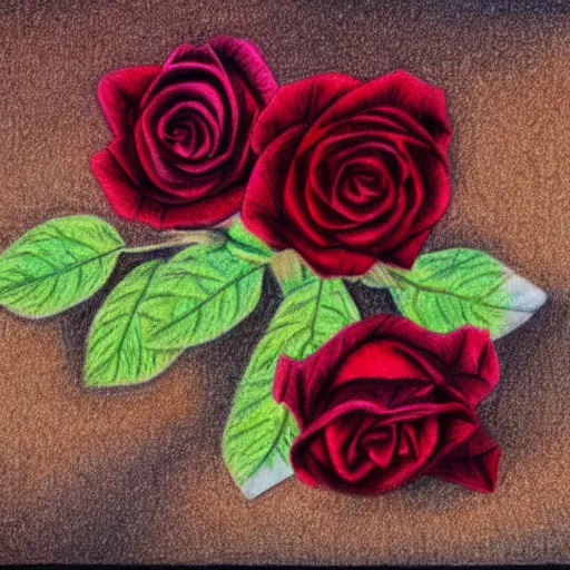 Prompt: wilting roses in the desert, colored pencils drawing