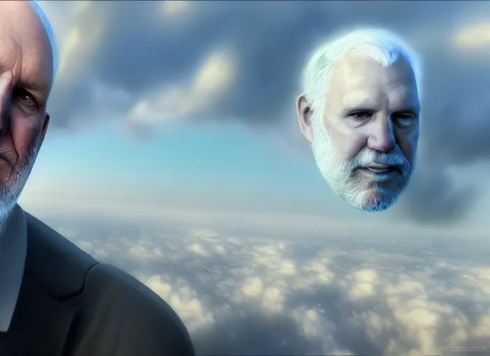 Image similar to facial portrait of greg popovich flying over san antonio, fantasy, super hero art, oil on canvas, octane render, spurs suit, trending on artstation