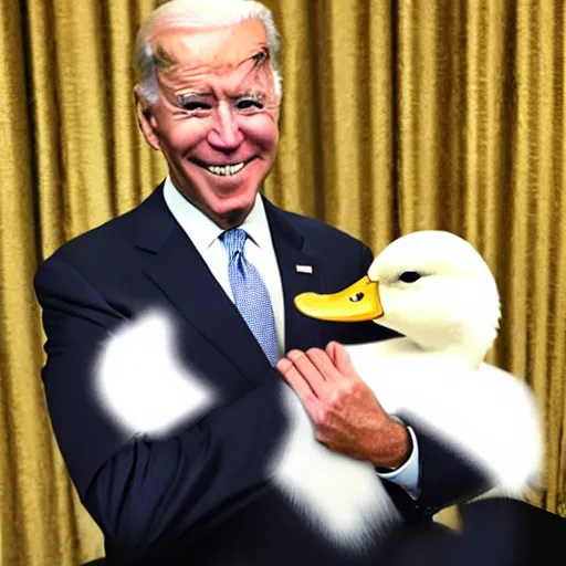 Image similar to joe biden holding a duck