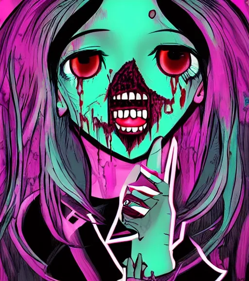 Image similar to horror acid colors, a dark picture comic featuring blood horror and goth anime girls, anime vampires, evil horror vibes