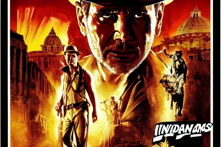 Prompt: poster for a new indiana jones film set in rome