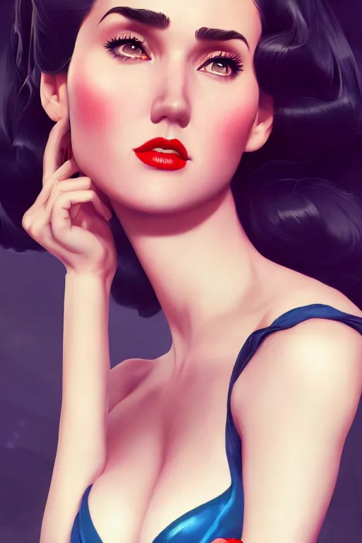 Prompt: a pin up and beautiful fashion charming dreamlke jennifer connelly, character art, art by artgerm lau and wlop and and ilya kuvshinov and john singer sargent, hyperdetailed, 8 k realistic, symmetrical, frostbite 3 engine, cryengine, dof, trending on artstation, digital art