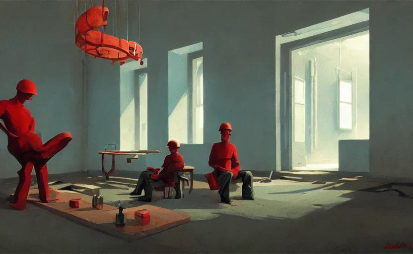 Image similar to Inside Soviet factories gulag, very coherent, painted by Edward Hopper, Wayne Barlowe, painted by James Gilleard, airbrush, art by JamesJean