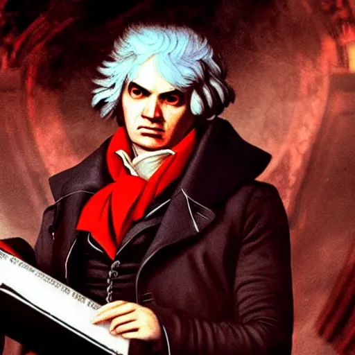 Prompt: Beethoven as a character in Devil May Cry, film still, photorealistic, full shot