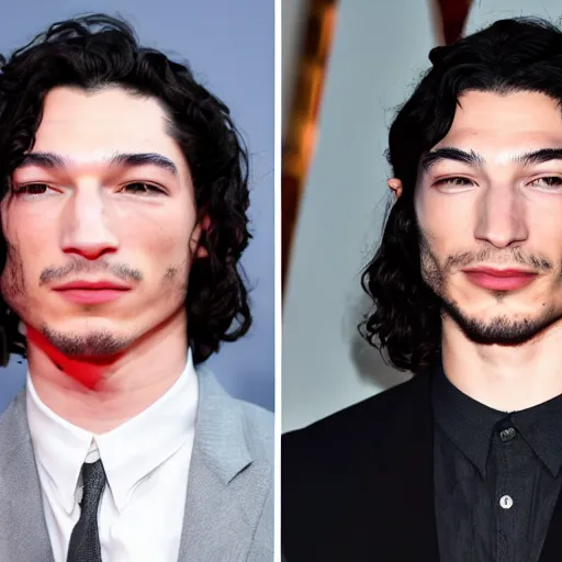 Prompt: A headshot of Ezra Miller side-by-side with a picture of The Death Star