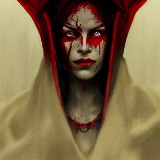 Image similar to masterpiece portrait of a surly and resentful female tiefling thief with red skin wearing a black hooded cloak and a thief's leather garb with horns sticking out of the hood, grumpy body language, by Greg Rutkowski, as seen on ArtStation, 4k, dungeons and dragons, very aesthetic, very detailed, intricate, unreal, fantasy, dramatic, painterly, artstation, sharp focus, smooth