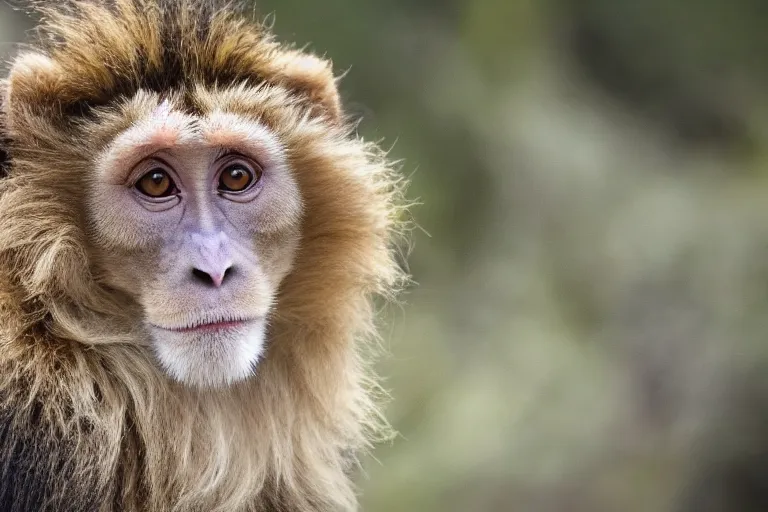 Prompt: a closeup shot of a lion monkey