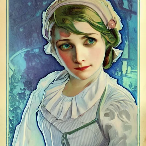 Image similar to realistic little sister of bioshock painted by alfons mucha sharp focus high details 8 k