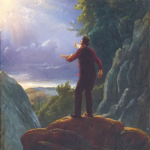 Image similar to dweyn jonson standing on a rock and singing in a rock concert