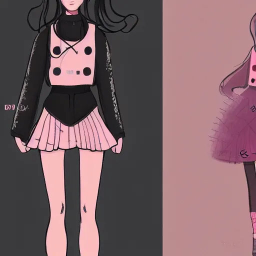 Prompt: fashion and costume design, Digital 2D, Fashion & Costume Design, Character Design, black pink, kpop, lisa