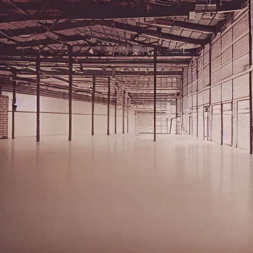 Image similar to empty warehouse room with a lone female mannequin cinestill 7 0's film