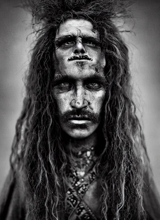 Image similar to Award winning Editorial photo of a medieval Native Liechtensteiners with incredible hair and beautiful hyper-detailed eyes wearing traditional garb by Lee Jeffries, 85mm ND 5, perfect lighting, gelatin silver process