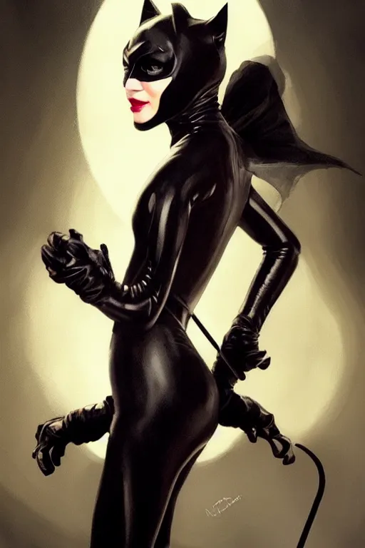Prompt: beautiful aesthetic portrait of Catwoman from Batman returns by wlop and Julia Razumova, headshot, deviantArt, trending on artstation, artstation HQ