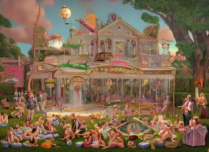 Prompt: 🎪🎟🤹♀🎠🎡, lowbrow, matte painting, 3 - d highly detailed, in the style of mark ryden,