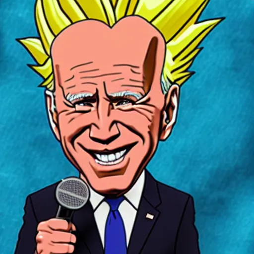 Image similar to caricature of Joe Biden going super Saiyan