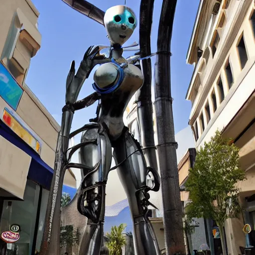 Image similar to Photo of glados from portal 2 as a large metal statue in town center