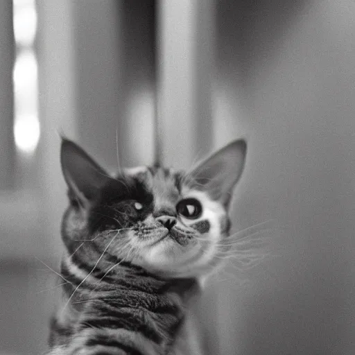 Prompt: a photo of a cute cat waving hi 3 5 mm film