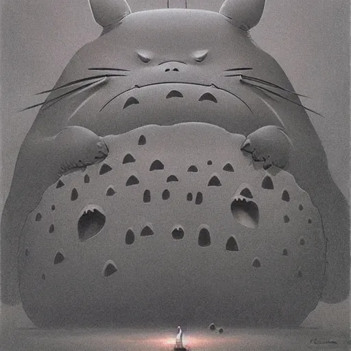 Image similar to Totoro, Studio Ghibli, Zdzisław Beksiński