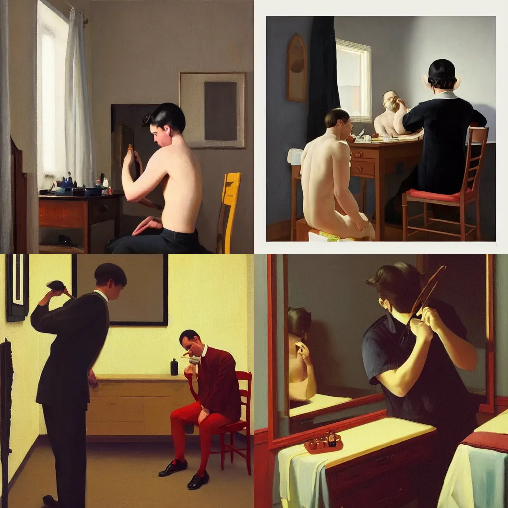 Prompt: an award - winning masterpiece painting of a man getting ready tomurder, by joan cornella, by greg rutkowski, by edward hopper, dark comedy, humor, satire, trending on artstation, featured on pixiv, cinematic composition, beautiful lighting, detailed, hd,